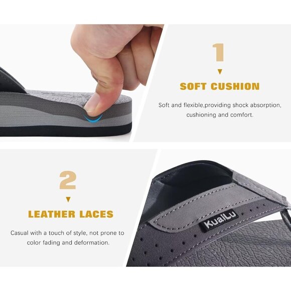 〽️Men\'s Flip Flop Sandal Gray Leather Slip On Arch Support Comfortable Shoes main image 4
